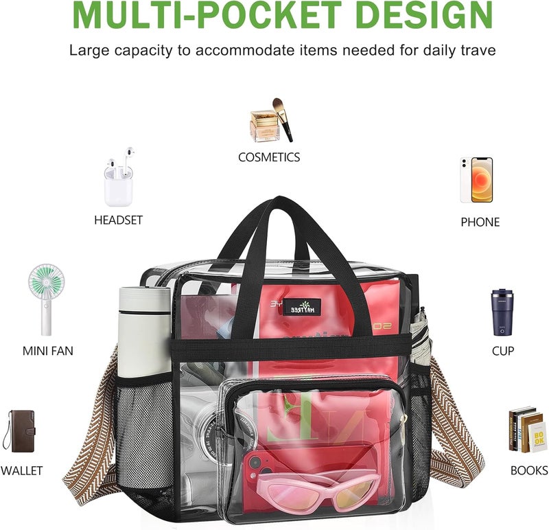 MAYTREE Clear Bag for Stadium Events, 12x6x12 Clear Tote Bag with Removable Strap, Transparent Bag for Concert Sports Festival, White Guita-Strap - Image 5